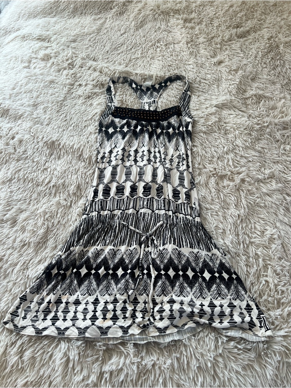 Guess Black and White Patterned Midi Dress
